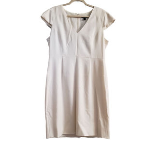 J. Crew Ivory Summer Wool V Neck Fitted Business Cap Sleeve Dress Size 14